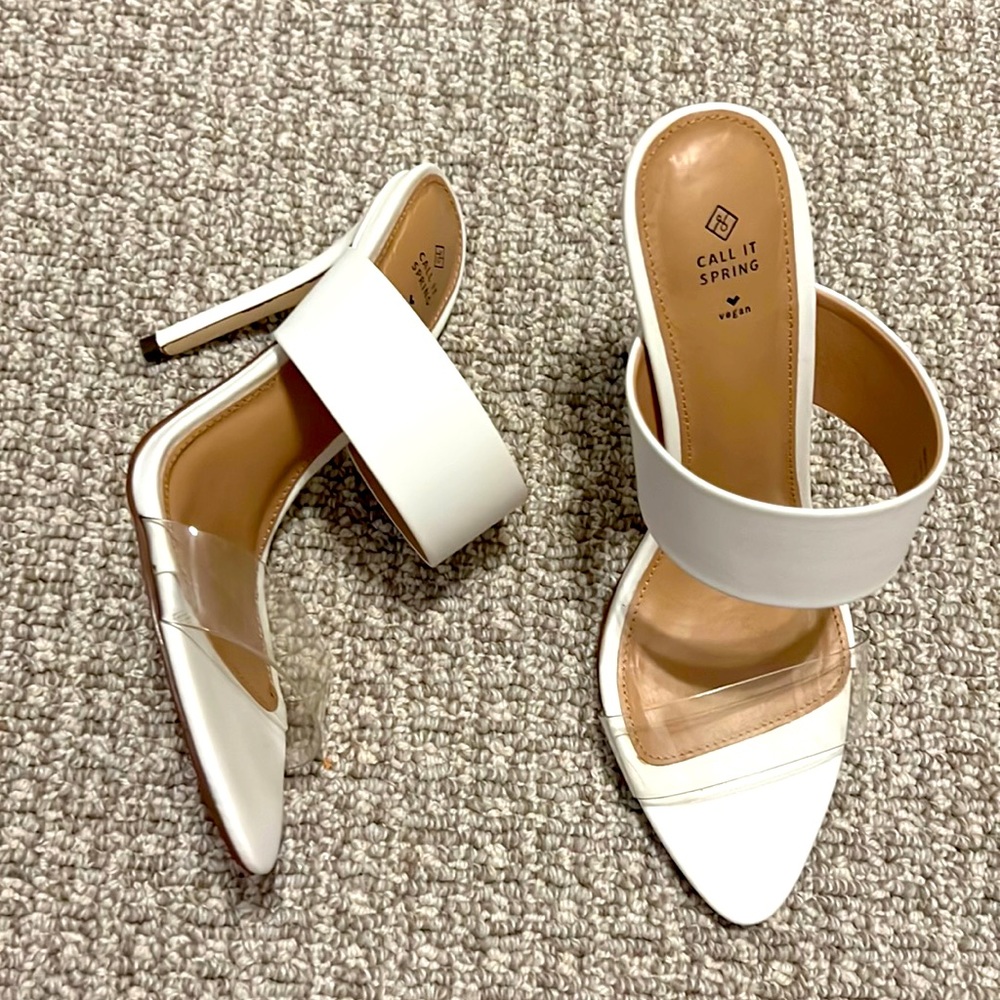 🟢 White Clear Strap PVC ? Call It Spring Vegan Heels Shoes 6